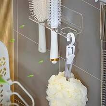 1pc 2-Hole/3-Hole Acrylic Bathroom Storage Rack, Hair Dryer & Comb Holder, Hair Tool Organizer, Wall-Mounted Comb Rack, Can Hold 2 Or 3 Combs, Transparent Fashionable Storage Rack, Bathroom Accessories, Bathroom Supplies, Bathroom Decor, Suitable For Home Bathroom Use - Multicolor - View 3