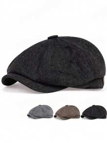 1pc Men's Plaid Newsboy Cap, Fashionable Beret, Outdoor Casual Hat, Forward Cap, Suitable For Autumn/Winter, Street, Business, Party - A - View 1