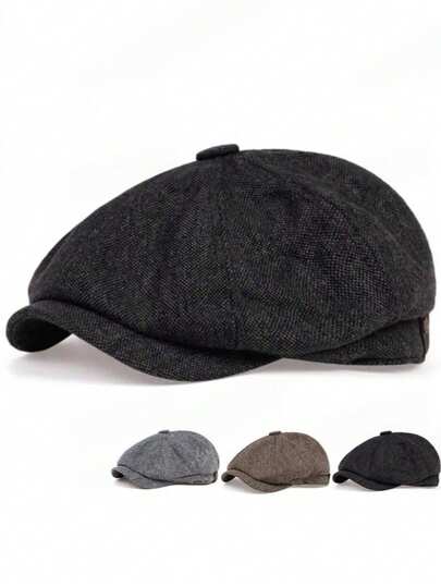 1pc Men's Plaid Newsboy Cap, Fashionable Beret, Outdoor Casual Hat, Forward Cap, Suitable For Autumn/Winter, Street, Business, Party