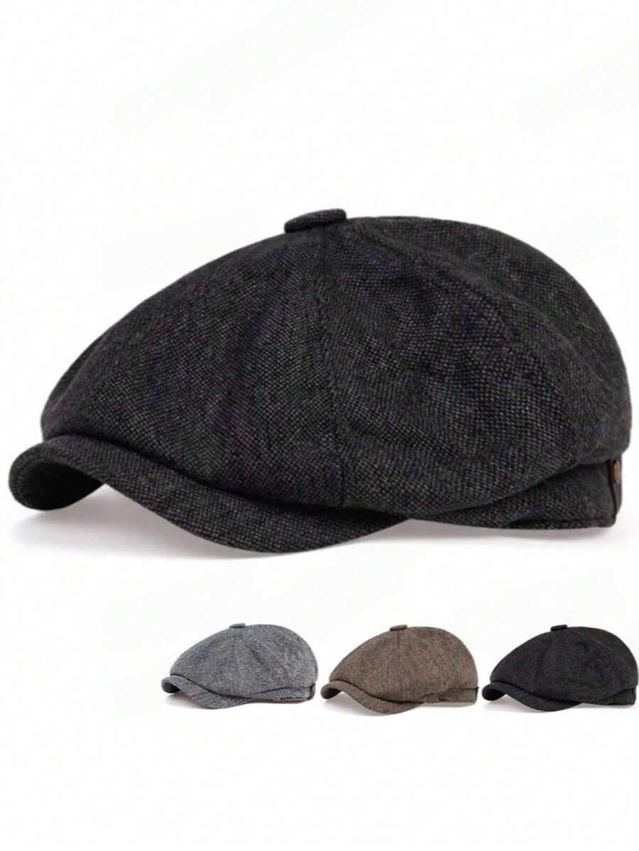 1pc Men's Plaid Newsboy Cap, Fashionable Beret, Outdoor Casual Hat, Forward Cap, Suitable For Autumn/Winter, Street, Business, Party - A - View 1