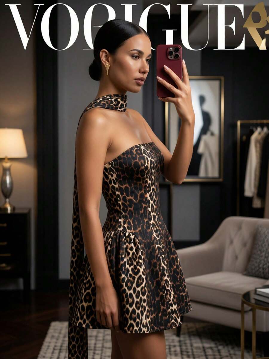 Vestido corto línea A sin mangas estampado de lunares, estilo francés, para fiesta - Multicolor - Ver 1