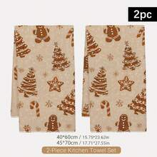 2PCS Kitchen Towel, Gingerbread Man Christmas Tree Seamless Pattern Kitchen Towel Dish Cloth, 40*60cm Rectangular Microfiber Cleaning Kitchen Towel, Perfect For Kitchen, Dining Room And Bathroom Use, Kitchen Decor, Home Decor, Neighbor Housewarming Gift, Dish Cloth - Multicolor - View 3