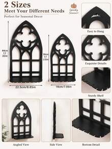 1pc Arched Wall-Mounted Storage Rack, Vintage Gothic Style Black Hollow Wall Display Shelf, Cathedral-Inspired Mini Plant Shelf, Halloween Party Backdrop Candle Holder Wall Storage Rack, Home Decor For Entryway, Living Room, Study, Bedroom, Aromatherapy Stone & Crystal Display, Gift - B - View 6