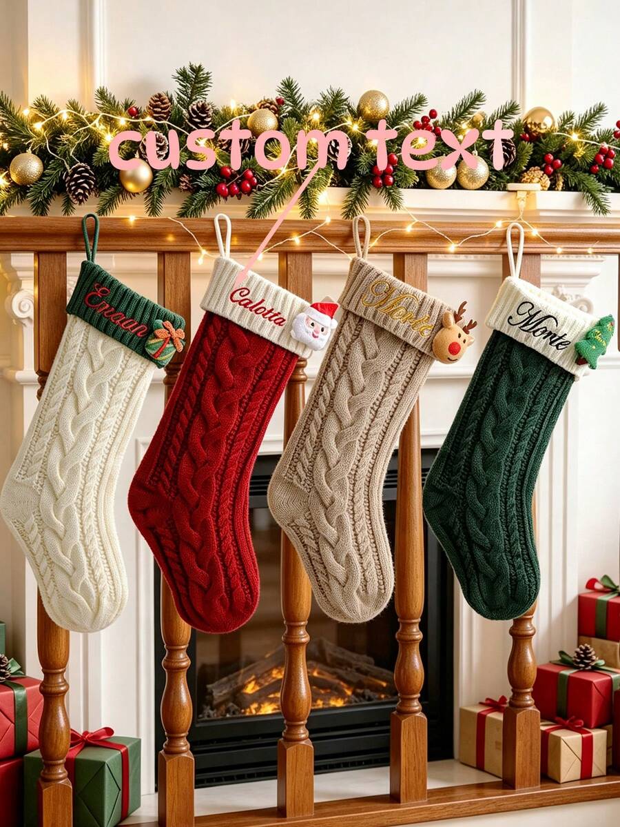 Kaos Kaki Natal Bordir 2026, Kaos Kaki Keluarga Rajut, Kaos Kaki Natal Personalisasi dengan Nama, Hadiah Liburan