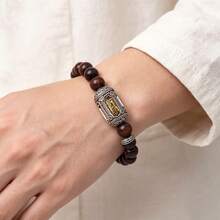 2pcs/Set Prayer Wheel Spacer Beads, Dual-Color Alloy Om Mani Mantra Hollow Barrel Beads With Inlaid Gemstones, For Prayer Beads Bracelet DIY Jewelry Making - Multicolor - View 7