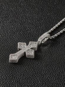 1pc Pointed Cross Pendant Necklace, Copper Inlaid Zirconia, Fashion Design, Versatile For Commute And Daily Wear, Hip-Hop Street Style, Faith, Gift For Friends, Family, Classmates, Couples, Christmas, Valentine's Day, Birthday - Multicolor - View 4