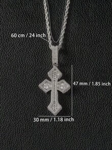 1pc Pointed Cross Pendant Necklace, Copper Inlaid Zirconia, Fashion Design, Versatile For Commute And Daily Wear, Hip-Hop Street Style, Faith, Gift For Friends, Family, Classmates, Couples, Christmas, Valentine's Day, Birthday - Multicolor - View 3