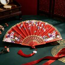 1 buah Kipas Lipat Sutra Merah dengan Hiasan Emas, Liontin Simpul Bordir Gaya Cina, Aksesori Tari Tradisional Cina, Perlengkapan Berkemah dan Perjalanan - Merah - View 10