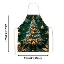 1pc Christmas Tree Print Apron - Sleeveless Design, Durable And Comfortable Fit, Cedar With Gold Bow Christmas Ball Pattern, Suitable For Cooking, Baking And Home Cleaning, Household Cleaning, Housework Apron, Hand-Painted Handmade Gardening Apron, Fun Holiday Gift - Multicolor - View 10