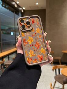 1pc Hollow Maple Leaf Pattern Anti-Slip Anti-Drop Phone Case, Compatible With IPhone18 17 Pro Max/17/17 Pro/16 Pro Max/16/16 Pro/15 Pro Max/15 Pro/15/14 Pro Max/14 Pro/14/13 Pro/13/12 Pro/12/11/13 Pro Max/XR, / Shockproof Full Coverage - Brown - View 1