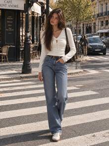 Women's Fall Winter Top French Elegant Fuzzy Knit Twist Front Cut Out Button Detail Long Sleeve Slim Fit Tee For Daily Work Date Vacation - White - View 10