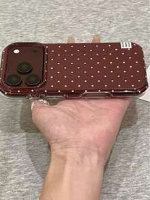 Elegant Premium Deep Cherry Wine Red Polka Dot Ins Korean Style Phone Case For IPhone 17, 18 Pro, 18 Pro Max, 16 Pro, 17 Pro Max Full Coverage Protective Cover - Multicolor - View 4