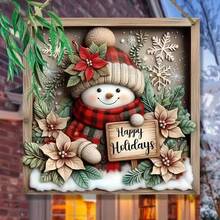 1pc Christmas Wooden Snowman Scene Decoration, Porch Window Hanging Ornament, Suitable For Home And Living Room Holiday Decor, Christmas Gift, 2D Flat - Hanging Ornament - View 3