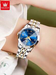 Jam Tangan Quartz Mewah Wanita, Tahan Air, Tampilan Tanggal Bercahaya, Tali Jam Stainless Steel, Hadiah untuk Pacar, Cocok untuk Natal, Halloween - Satu-Ukuran - View 3