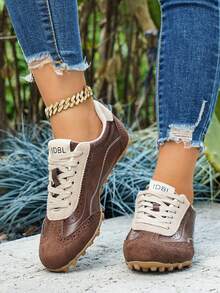 Women's Casual Sports Shoes, Retro Versatile Soft Sole Lace-Up Sneakers - Brown - View 4
