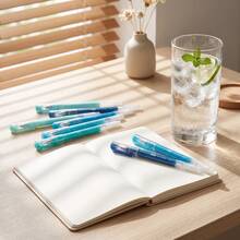 9PCS Cool Blue & Cyan Straight Barrel Neutral Pen Set, Multi-Shade Blue Ink Combination, Cap Protects Nib, Daily Writing Journaling Highlighting Note-Taking Tool - Blue Set - View 4