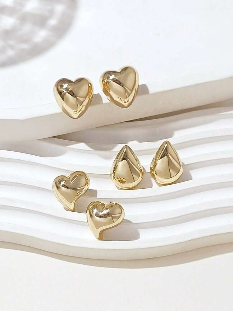 3 Pairs Fashionable Elegant Vintage Gold CCB Asymmetrical C-Shaped Earrings Set, Suitable For Women - Gold - View 3
