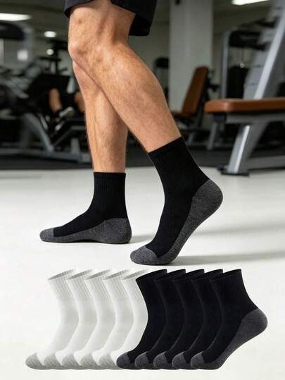 1/8/10/20 Pasang Kaos Kaki Minimalis Hitam Putih + Abu-abu Setengah Betis, Unisex untuk Lari di Luar Ruangan, Kebugaran, di Rumah, dan Olahraga Kasual Lainnya