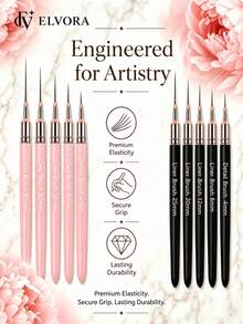 Nail Art Liner Brush Set, Ultra-Fine Detail Brushes, Pink & Black Dual-Color Handles, Suitable For Precise Lines, Stripes And Pattern Outlining, DIY Nail Design Tools, Home Manicure, Nail Styling And Daily Creative Makeup Use - Multicolor - View 10