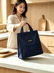 Cold&Heat Preserving Fully Sealed Large-Volume Durable Anti-Scratch Smudge-Resistant Oil-Proof Water-Repellent Damp-Isolating Leak-Proof Odor-Blocking Padded Grip Reusable Multi-Compartment All-Purpose Lunch Bag For Office Travel Picnic Holiday Gift - Navy Blue - View 6
