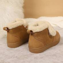 Children's Winter Thermal Lined Furry Ankle Boots, Double Hook And Loop Soft Sole Anti-Slip Snow Winter Shoes, Girls' Warm Boots In Maillard Color Palette - Brown - View 4