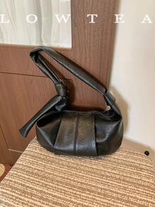 low tea 1pc Minimalist Fashion Crescent-Shaped PU Leather Shoulder Bag, Suitable For Commuting, Shopping And More - Black - View 6