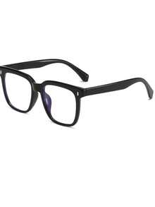 1 Pair Unisex Black Frame Oversized Fashion Non-Prescription Glasses, Slimming Face Effect, Minimalist Textured Design, Versatile For Daily Commute, Suitable For Students And Office Workers - Black Frame - View 3