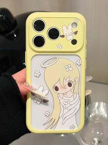 1pc Angel Wild Autumn Apple 18 Pro Phone Case 17 Pro Max Creative INS Style Soft Color Transparent Cream 16 Pro New Window Anti-Drop Niche 14/13 - Yellow - View 1