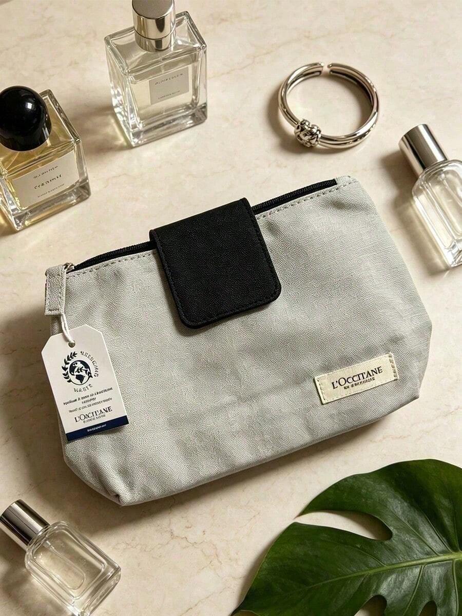Light Grey Portable Zipper Cosmetic Pouch Large Capacity Travel Makeup Storage Bag Toiletry Organizer For Skincare Accessories Daily Trip Gift L'Occitane Makeup Bag - White + Black - View 1