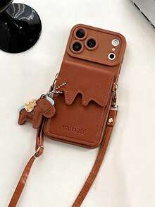 Light Luxury Pendant Small Card Holder Crossbody Strap Phone Case Compatible With Apple 17 Pro Max, New 16 Pro/15/14/13/12/11, Creative Anti-Drop Protective Shell - Brown - View 4