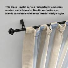 Nordic Black Curtain Rod Roman Rod, Adjustable Length, Fits 1m, 2m, 3 Meters Windows, 5/8 Inch Metal Single Rod Curtain Rod Rail Set, Wall Mounted, Suitable For Bedroom, Living Room, Apartment Windows - Black 1 Set - View 2