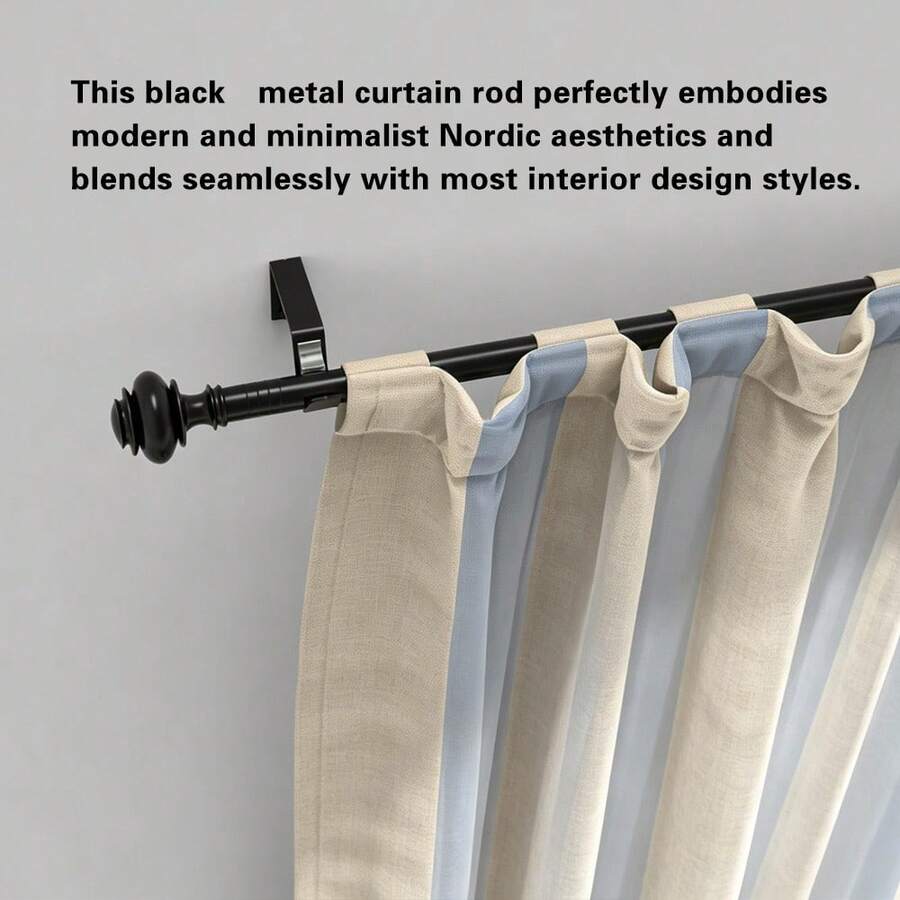 Nordic Black Curtain Rod Roman Rod, Adjustable Length, Fits 1m, 2m, 3 Meters Windows, 5/8 Inch Metal Single Rod Curtain Rod Rail Set, Wall Mounted, Suitable For Bedroom, Living Room, Apartment Windows