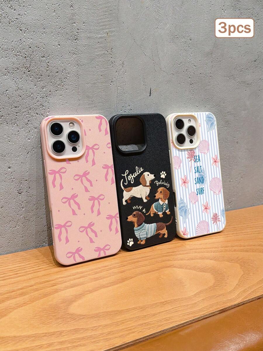 3件裝彩色印花元素 TPU 防震全包覆手機殼 精準保護套 適用於 Apple 11/12/13/14/15/16/17 Pro Max - 彩色 - 查看 1