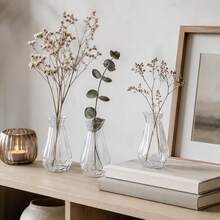 1/2/5/8/10pcs Elegant Minimalist Design Suitable For Wedding Home Desktop Windowsill And Restaurant Decoration High And Low Stem Multi-Pack Suitable For Flower Arrangement Centerpiece Daily Use Contemporary Geometric Pattern Clear Plastic Vase Living Room Home Decor Vase Dining Table Vase Christmas Decoration Vase - White - View 5