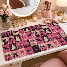 1pc Pink Halloween Patchwork Desk Mat, Cute Ghosts Cats Pumpkins Bats, Large Mousepad, Desk Accessory, Office Gift, Pumpkin And Bat Desk Mat 3 Sizes Available - View 1