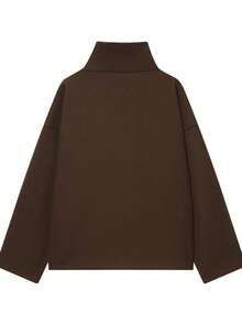 Women's New Solid Color Retro Double-Breasted High Neck Coat, Autumn/Winter Commuter Jacket - Chocolate Brown - View 5