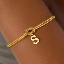 1pc Minimalist Niche Gold Knotted Double Layer A-Z Letter Pendant Bracelet For Women, Suitable For Delicate Daily Wear And Gift Giving - Multicolor - View 10