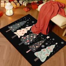 1pc, Holiday Christmas Tree Welcome Mat, Christmas Tree & Snowflake Pattern, Christmas Gift, Christmas Decoration, Christmas, Non-Slip, Machine Washable, Durable - Perfect For Home, Holiday Decor, Entrance, Living Room, Balcony Outdoor Space! - Black - View 5