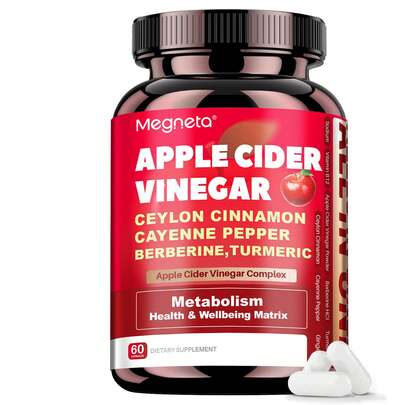 MEGNETA Apple Cider Vinegar Capsules 1000mg | 7-In-1 Formula For Normal Energy-Yielding Metabolism, With Turmeric, Ceylon Cinnamon, Berberine | Vegan Friendly, 1 Month Supply