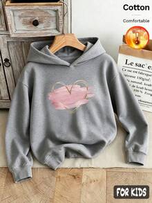 Autumn/Winter 3 Pieces Set Girls Fleece Hoodie, "Not Lucky Simply Blessed" Print, Leopard Trim Y2K Style - Heather Gray+Heather Gray+Heather Gray - View 4