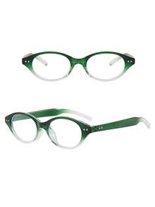 1 Pair Women's Oval Green Gradient Fashion Non-Prescription Glasses, Suitable For Computer, TV, Gaming And Phone Use, Transparent Lenses - Green - View 2
