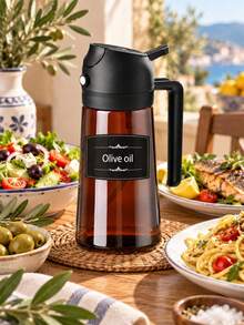 Bình xịt dầu ô liu 2 trong 1 & chai đựng dầu, bình xịt dầu ăn có thể nạp lại với vòi rót dầu và tay cầm, hộp đựng dầu nhà bếp phù hợp cho salad, chiên, nướng, nướng bánh và nồi chiên không dầu, đi kèm nhãn dán - Xem 13