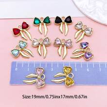 Random 5/10pcs Golden Bow Charms With Heart Rhinestone, Multi Color Crystal Bow Pendant For DIY Earrings Bracelets Necklaces Jewelry Making Accessorie - Multicolor - View 6