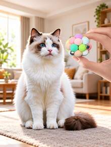 Interactive Cat Plush Ball - Soft Plush Ball With Gentle Colors And Multiple Color Options - Suitable For Indoor/Playable Chewable Cat Toy - Soft Fur Ball For Kittens And Adult Cats - No Small Parts - Cat Toy Accessories, Interactive Cat Ball, Soft Cat Ball, Cat Ball - Multicolor - View 5