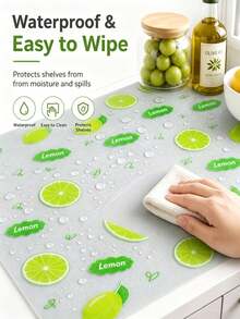 8/4pcs Lime Print Refrigerator Shelf Liners, Waterproof Non-Slip Fridge Mats, Washable Cuttable Drawer Protectors For Fridge Shelves, Kitchen Cabinets & Home Organization - Green - View 8