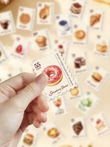 50pcs Food Postage Stamp Stickers For Decorating Planner, Diary, Scrapbook, Notebook, Luggage, Guitar, Skateboard, Manual, Tablet, Water Bottle, Phone - Coffee Brown - View 3