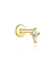 EleRunis 1PC 925 Sterling Silver Asymmetrical Flat Back Tragus Conch Lip Cartilage Helix Threaded Piercing Fine Jewelry For Daily Wear Party Birthday - Gold - View 7