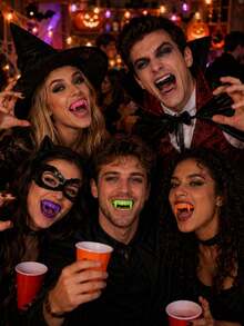10/1pc Halloween Vampire Fangs Props, Multi-Color Glow In The Dark Teeth, Cosplay Costume Accessories, Fun Photo Props, Party Decor,Halloween - Multicolor - View 3
