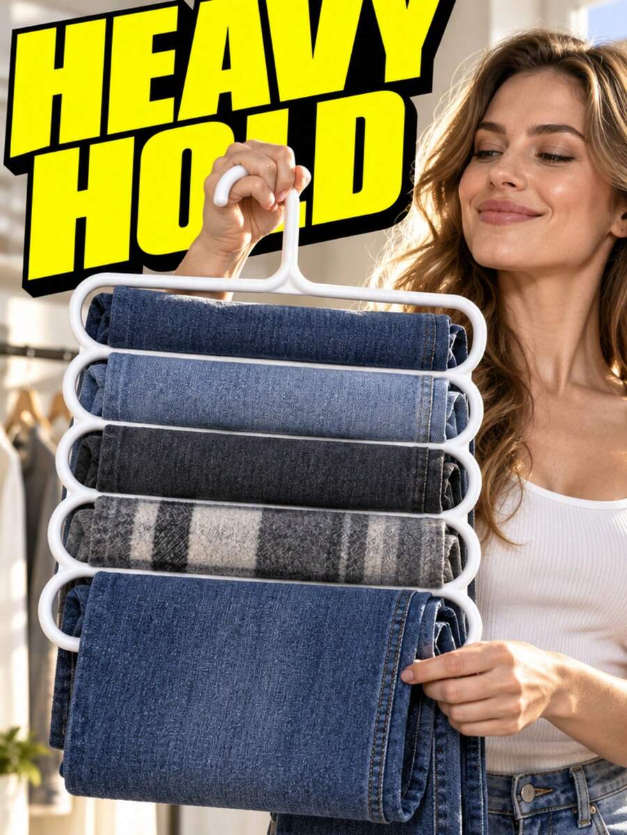 Space-Saving Pants Hangers With 5-Tier Non-Slip Rack For Wrinkle-Free Wardrobe Heavy-Duty Closet Organizer For Students And Renters Sleek Pants Storing To Maximize Cramped Cabinet Space Dorm Room Essentials College Room Decor Back To School