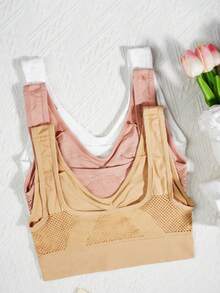 3pcs Women Plus Size Seamless Bras, Wireless & Unpadded, Breathable & Comfortable Sleeping Bras Set [Please Order One Size Up] - Multicolor - View 11